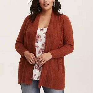 Torrid Orange Cable Knit Open Front Sweater